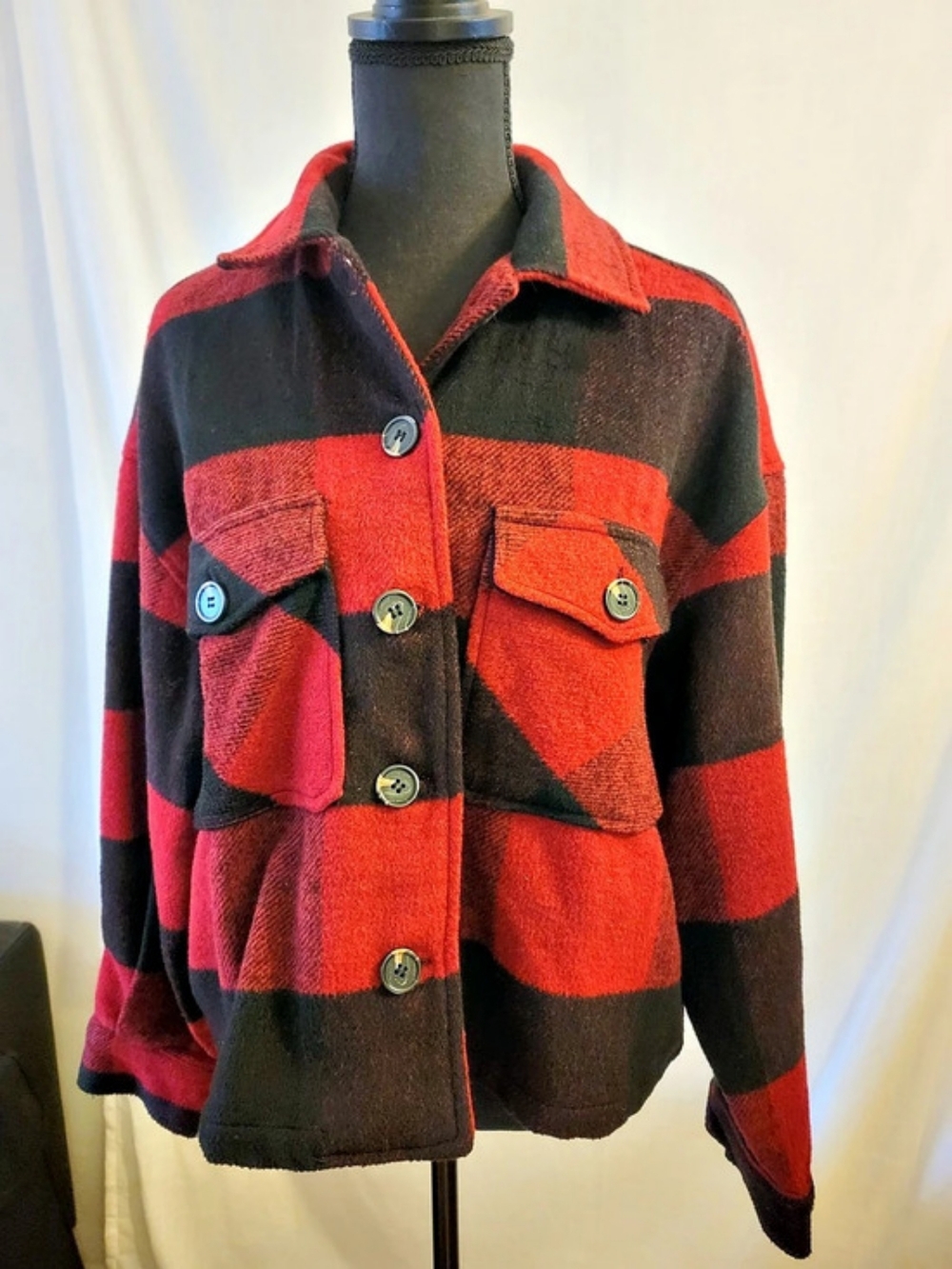 Triple Rose Color Block Utility Jacket in Red & Black Size Medium
